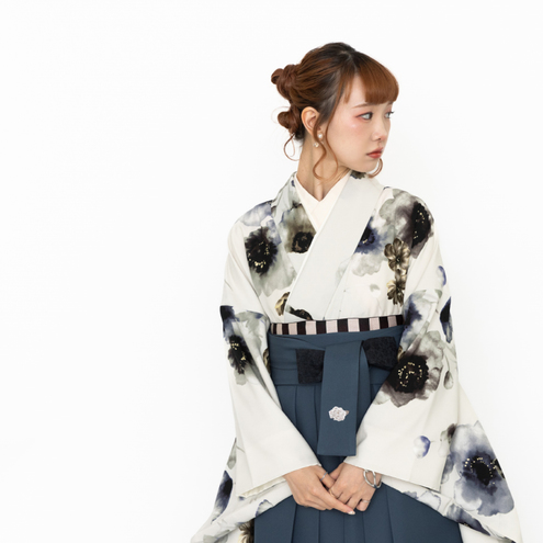 アネモネ/青花【JAPAN STYLE×中村里砂】（袴：鞠　刺繍/ブルーグレー)