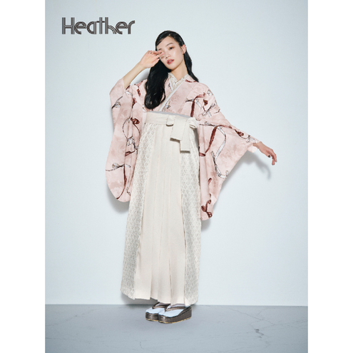 リボン/ピンク【Heather】（袴：レース切替え/オフ)