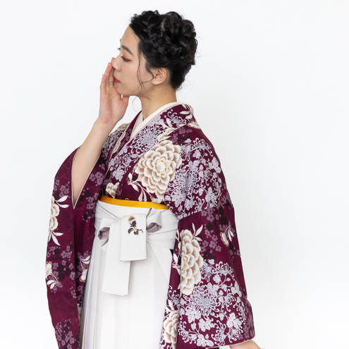 東洋牡丹/葡萄色【そしてゆめ】（袴：椿　刺繍/白）