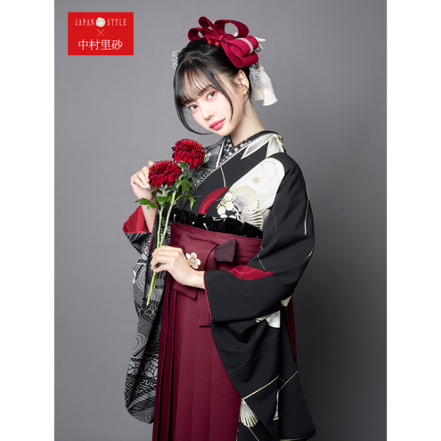 梅丸紋（肩身替り）/黒【JAPAN STYLE×中村里砂】（袴：梅丸紋刺繍/エンジ)