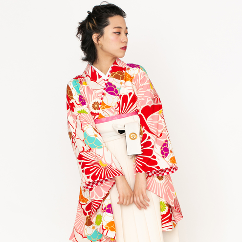 菊に鶴/ピンク【JAPAN STYLE×中村里砂】（袴：椿丸紋刺繍／白）