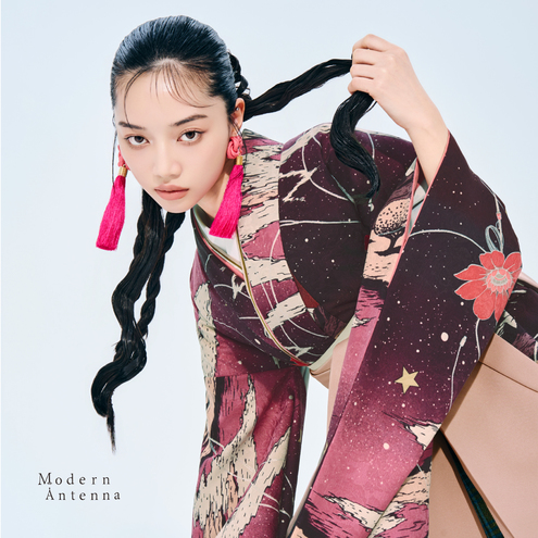 夜空と花とケーブル/ローズ（袴：プリーツ切り返し/モーヴピンク）