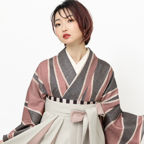 パラレル立涌/モーヴピンク（袴：アコーディオン/グレージュ×薄ピンク）