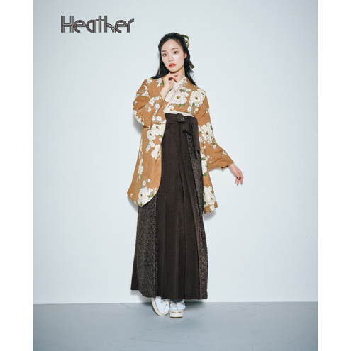 レース牡丹/アプリコット【Heather】（袴：レース切替え/ブラウン)