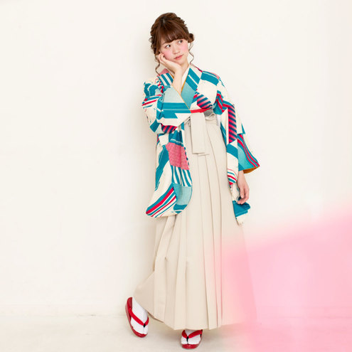 ヤバネ/ターコイズ（袴：紐裏ストライプ／ベージュ）