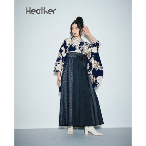 椿/紺【Heather】（袴：デニム切替え/紺)
