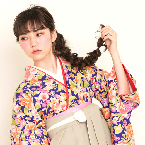 ブーケット/紫（袴：アコーディオン／ベージュ×クリーム）